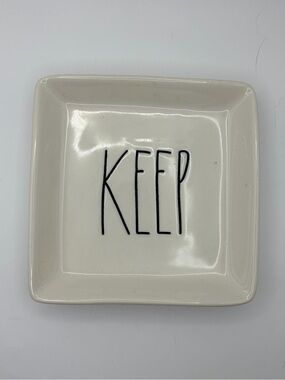 Rae Dunn Cream Ceramic Square Dish with Black Logo KEEP
